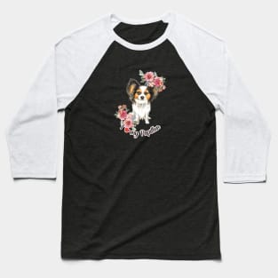 I Love My Papilllon Cute Yorkshire Terrier Puppy Watercolor Art Baseball T-Shirt